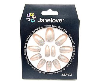 Set 12 Lažnih Noktiju Degrade sa Šljokicama, Janelove, Puder Roza