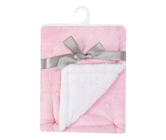 Paturica pufoasa cu 2 fete pentru bebelusi 91 x 76 cm - alb si roz