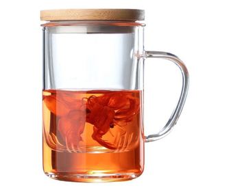 Cana cu infuzor din sticla borosilicata si capac din Bambus, 400 ml