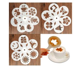 Set pentru decorare cafea sau prajituri, 19 sabloane reutilizabile cu forme diferite