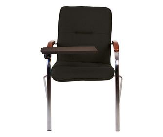 Scaun de vizitator Samba, cu masuta rabatabila, brate din lemn, textil, negru