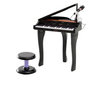 Mini Pian Joc pentru Copii cu Microfon si Scaunel, Negru, 48x39x69cm