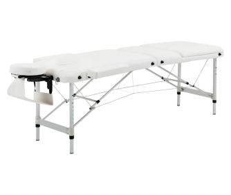 Masa de masaj portabila, pliabila si profesionala din aluminiu pentru cosmetician, terapeut, SPA, alb, 215x60x61-84cm