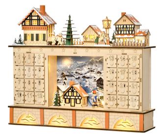 Calendar de Advent din Lemn 24 de Sertare Satul de Craciun si Lumini