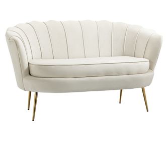 Винтидж диван за двама в индустриален стил, френски кадифен пейка за антре, 130x77x77см, кремав