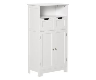 Многофункционална мебел за баня с шкаф с 2 врати, рафт и 2 чекмеджета, бяла