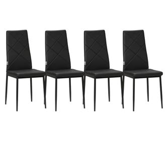 Set de 4 scaune de sufragerie cu spatar inalt, moderne din piele artificiala si otel, 41x50x97cm, negru