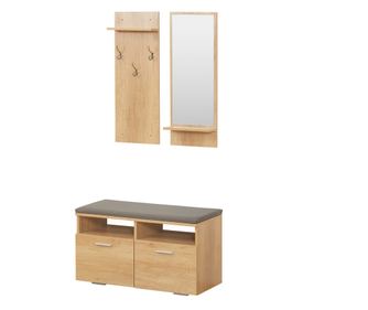 Organizator Modern 3 in 1 cu Dulap de Depozitare a Pantofilor, Cuier de Hol, Oglinda, Cuier de Haine Montat pe Perete, Natur