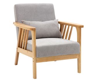 Модерен фотьойл с кадифена тапицерия и дървена рамка, с допълнителна възглавница, 68x75x78см, сив