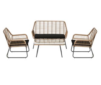 Комплект градински мебели от ратан, 4 части, естествен цвят