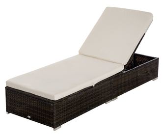 Sezlong pentru Plaja din Ratan PE cu Spatar Rabatabil in 5 Pozitii, 195x68x30cm, Maro