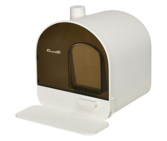 Litiera pentru pisici inchisa cu filtru, Paleta si tava detasabila, Structura din PP, 43x44x47 cm, Alb si Negru