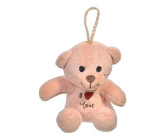Ursulet mic din plus, inscriptie inimioara, moale si catifelat, inaltime 10 cm, maro