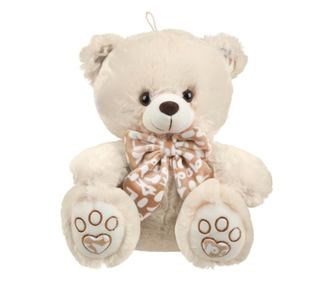 Ursulet de plus cu papion, inaltime 28 cm, crem