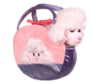 Set catelusa din plus cu gentuta, 2 piese, roz cu mov, 20x23 cm