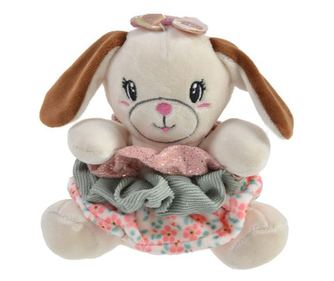 Iepuras din plus, moale si catifelat, cu elastice de par atasate, 13x8x15 cm, bej