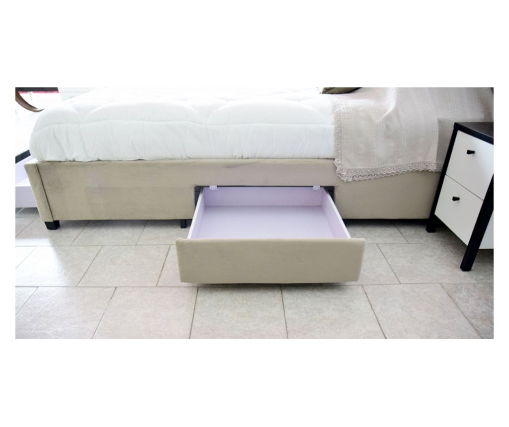 Postelja Terasino z 4 predali, dimenzije 160x200 cm, oblazinjena v bež barvi. - 4