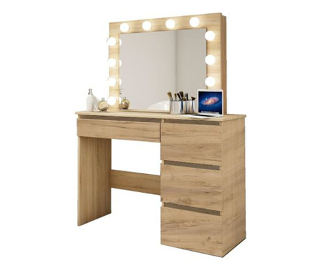 Fésülködőasztal/smink, wotan tölgy, tükörrel és LED-ekkel, 94x43x141 cm