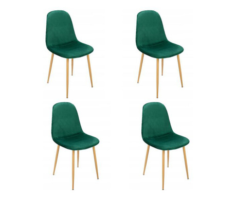 Set 4 scaune bucatarie/living, Jumi, Vigo, catifea, metal, verde si natur, 44x52x85 cm