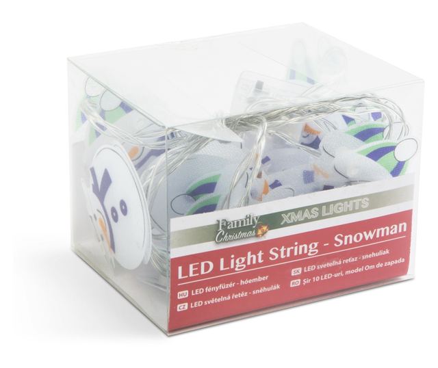 Φωτισμός LED - χιονάνθρωπος - 10 LED - 1,35 μέτρα - ζεστό λευκό - 2 x AA