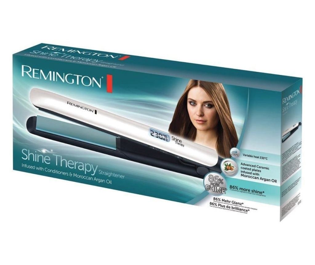 Преса за коса Remington Shine Therapy S8500, 9 температурни настройки 150-230 C, Керамично покритие, Плаващи плочи, Бял/зелен - 6