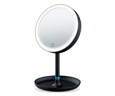 Козметично огледало Beurer BS 45, 17.5 см, LED светлина, Петорно увеличение, Сензор за допир, Функция затъмняване, Черен