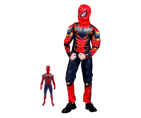 Costum pentru copii IdeallStore®, Iron Spiderman, rosu, 5-7 ani, figurina inclusa