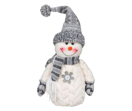 Decoratiune tema sarbatori de iarna, figurina Om de zapada cu fular, manusi si fes cu blanita, 19x10x30 cm