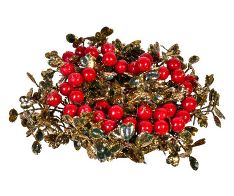 Decor de masa Craciun, coronita artificiala tip inel pentru lumanari, decorata cu fructe, diametru 12 cm, multicolor