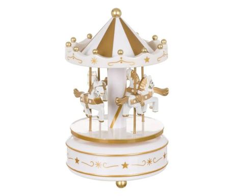 Decoratiune muzicala tema sarbatori de iarna, cutiuta muzicala, 10 x 18 cm, alb cu auriu