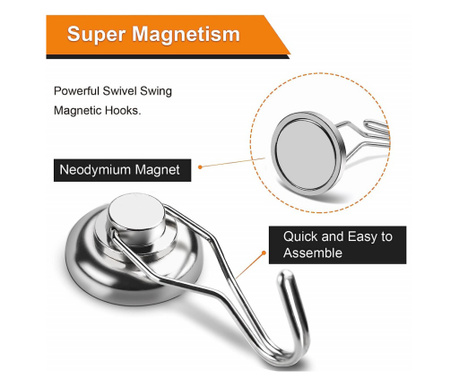 Magnet puternic din neodim in carcasa de otel cu carlig rotativ de agatat pana la 20kg forta