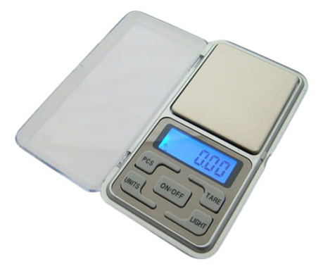 Cantar digital de buzunar IdeallStore®, True Weight, afisaj LCD, protectie plastic, 12 cm, 500g maxim, argintiu