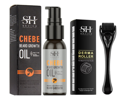 Szakállnövesztő csomag természetes összetevőkkel, CHEBE olaj, 2024 Edition, Derma-roller, Sevich