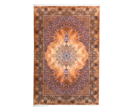 Персийски килим, 150Х225 см,Коприна и памук, цвят Кафяво и оранжево