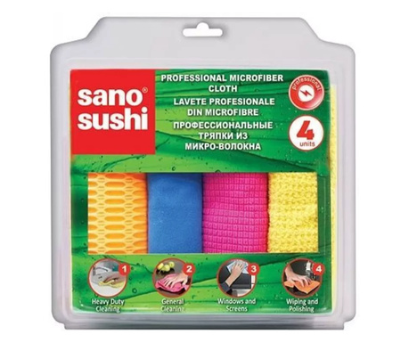 Set 4 lavete microfibra profesional, sano sushi, multicolor
