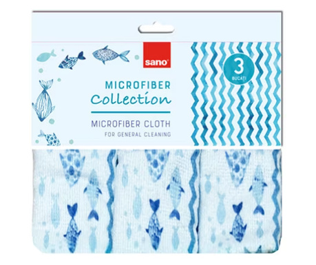 Set 3 lavete microfibra Sano-Spark-Design 30x30 cm, blue