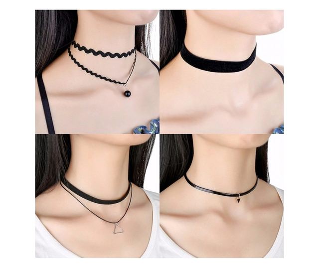Set 10 coliere pentru gat tip Choker Fashion Black