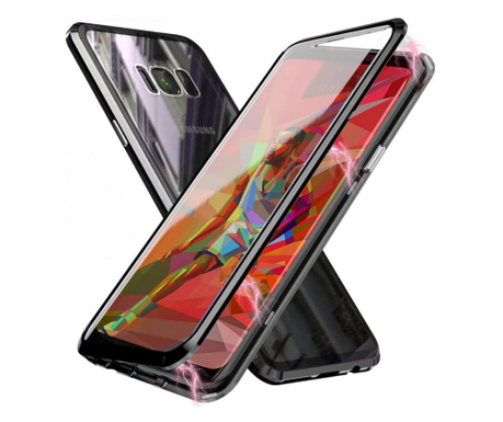 Husa Samsung Galaxy S8 , Magnetica Negru, Perfect Fit cu spate de sticla securizata premium + folie de sticla pentru ecran