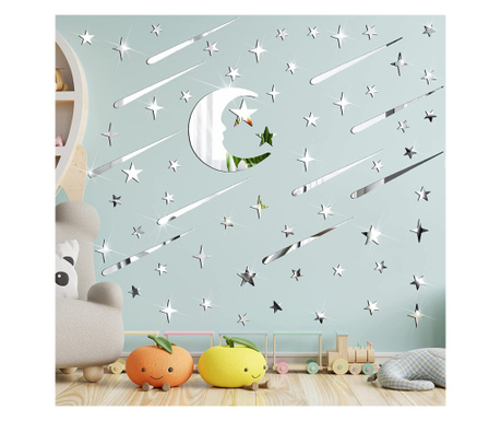 Oglinzi acrilice decorative autoadezive night sky 3D stele si luna 216 buc/set