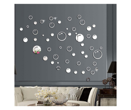 Oglinzi acrilice decorative autoadezive 3D Wall Bubbles 58 buc/set