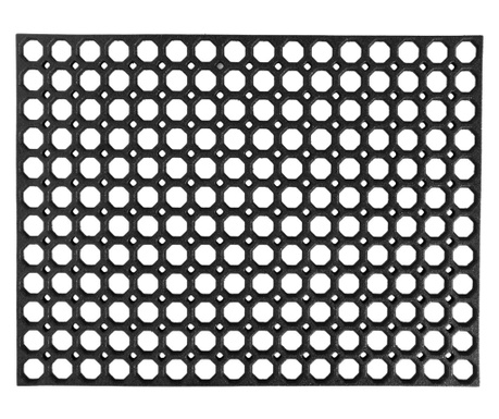 Covor intrare antiderapant Honeycomb, model fagure, negru, cauciuc reciclat, 60x90 cm