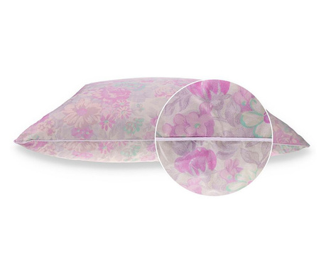 Мека възглавница HappyNest, калъфка с флорален десен, виолетова, с 30% гъши пух, 70x70 cm