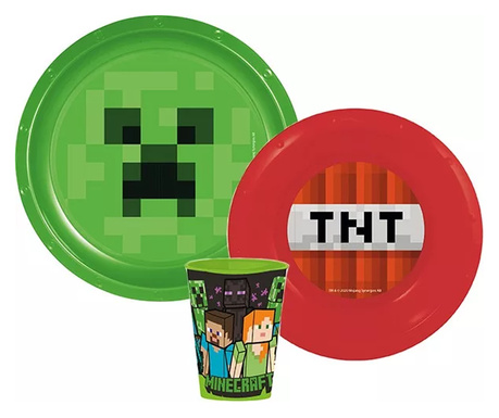 Set mic dejun 3 piese Minecraft, farfurie, bol si pahar, TNT