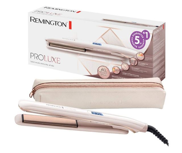 Преса за коса Remington PROluxe S9100, Керамични плочи Ultimate Glide, OPTIheat, 9 степени на температура, 230C, LCD, Бял