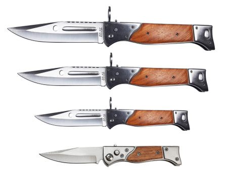 Комплект от 4 ловни ножа IdeallStore®, Ak System, неръждаема стомана, кафяв, с включена обвивка