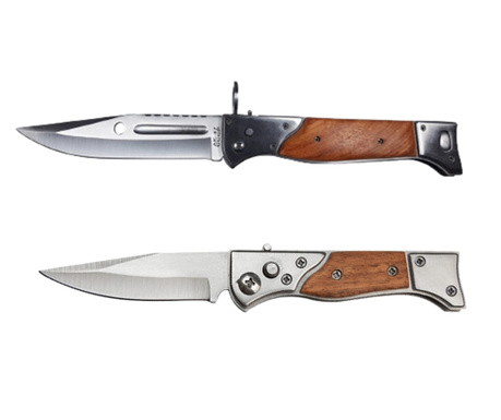 Комплект от 2 ножа AK IdeallStore®, бойна система, неръждаема стомана, кафява, включена обвивка