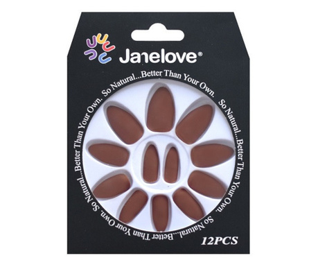 Комплект от 12 матови фалшиви нокти, Janelove, мат, шоколад