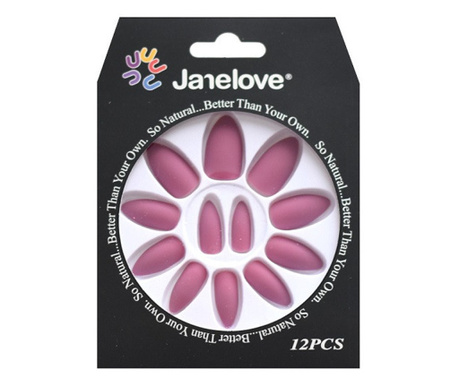 Комплект от 12 матови фалшиви нокти, Janelove, мат, розово