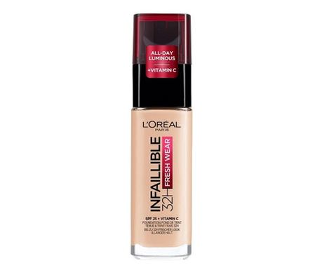 Fond de Ten Rezistent la Transfer, Loreal Paris, Infaillible 32H Fresh Wear, SPF 25, Vitamina C, 20 Ivory, 30 ml