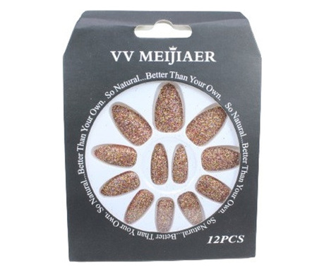 12 hamis csillogó körmöt tartalmazó készlet, VV Meijiaer, arany